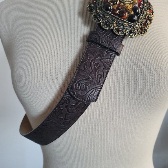 Leatherock Embossed Belt Marbled Embellished Square Buckle (Size: L) - Picture 11 of 13